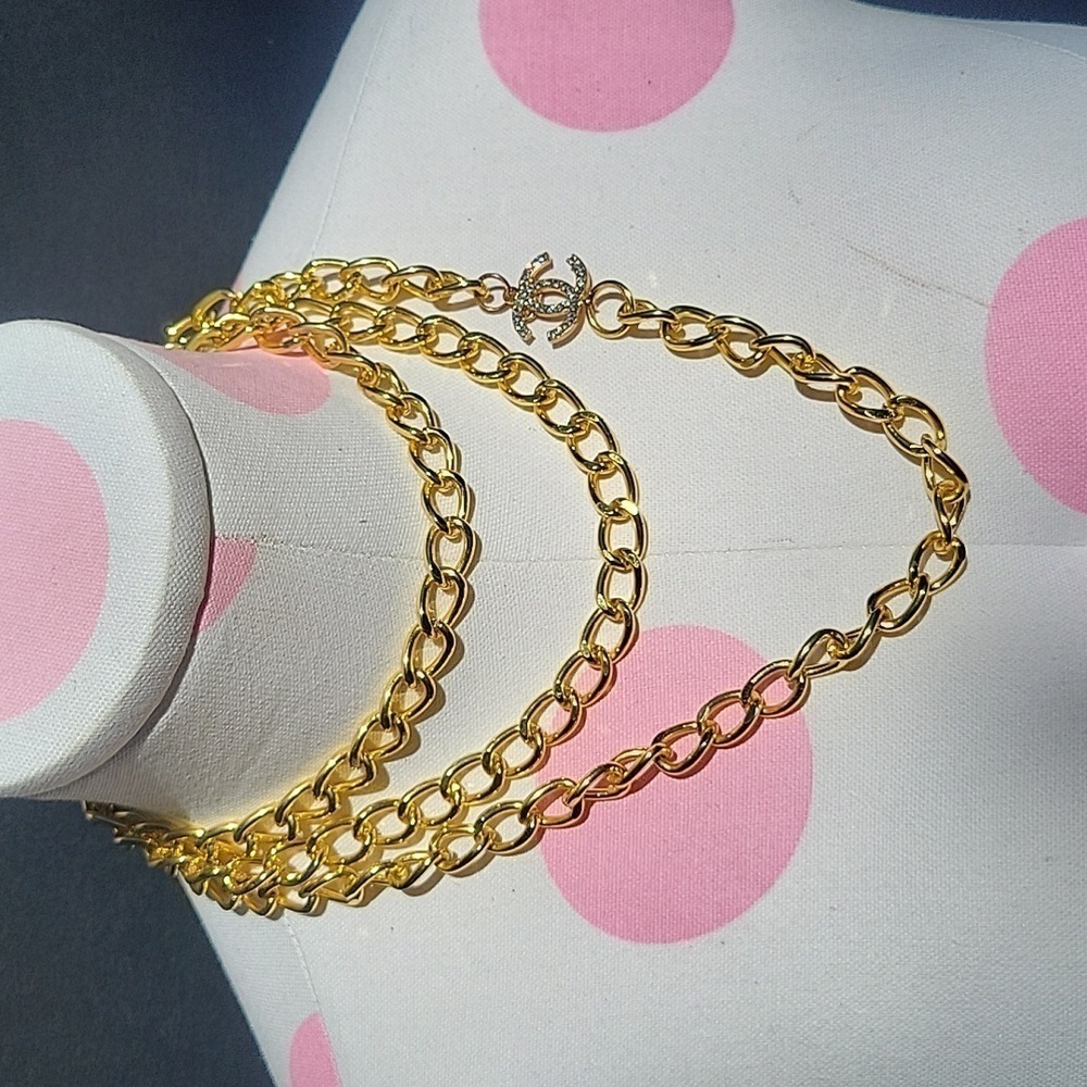 Chanel Vintage Gold Chain Extra Long Rhinestone CC Layering Necklace 03S - Picture 6 of 12